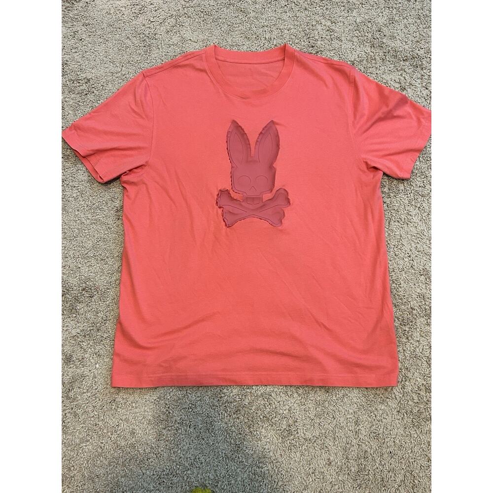 Psycho Bunny 3D Rubber Logo Tee - Coral Red / Pink. Limited Edition Size: L - XL
